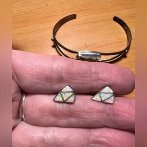 Sterling silver Opal earrings and bracelet set